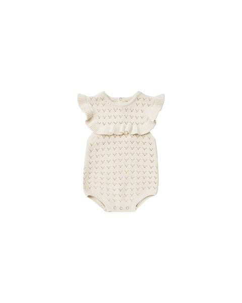Quincy Mae - Pointelle Ruffle Romper - Natural