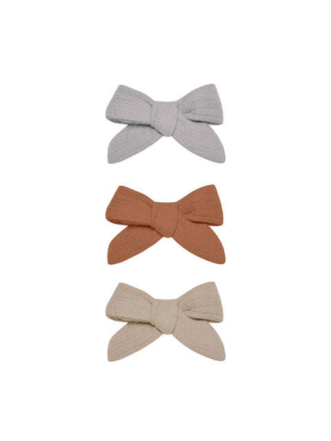 Quincy Mae - Bow With Clip Set Of 3 - Periwinkle, Clay, Oat