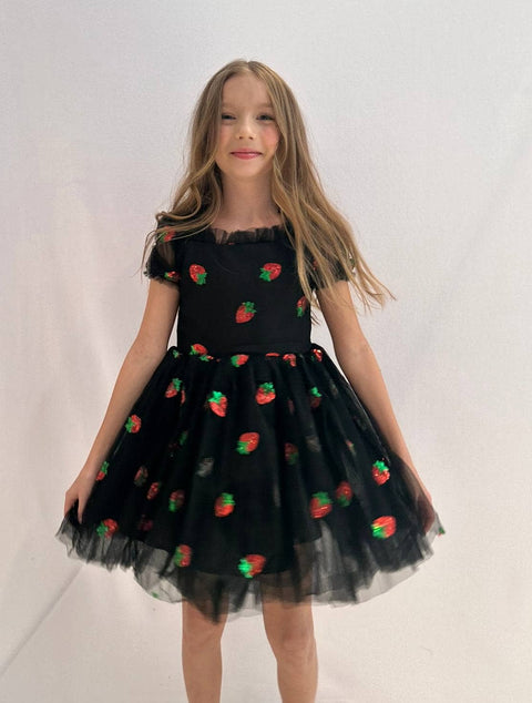 Lola & The Boys - Tulle Dress - Black Sequin Strawberry