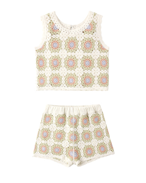 Rylee + Cru - Crochet Tank Set - Citron Daisy Check