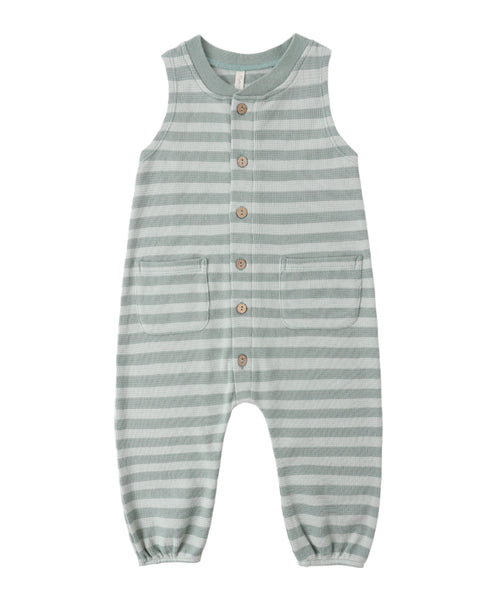 Rylee + Cru - Summer Waffle Jumpsuit - Sea Green Stripe