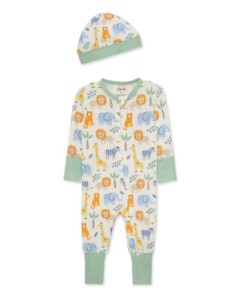 Little Me - Convertible Coverall w/ Hat - Jungle Pals