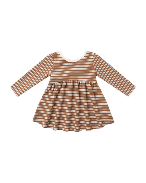 Quincy Mae - Ribbed Long Sleeve Dress - Cedar Micro Stripe