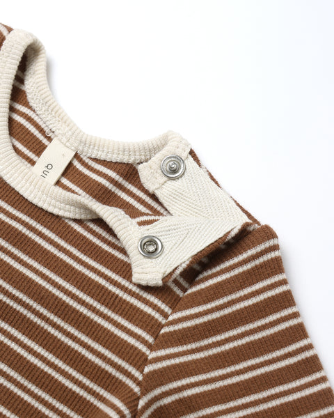 Quincy Mae - Ribbed Bodysuit - Cedar Micro Stripe