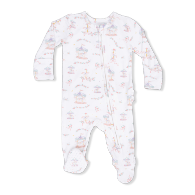 Angel Dear - 2 Way Ruffle Zipper Footie - Carousel w/Bows