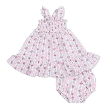 Angel Dear - Smocked Ruffle Sundress w/ Bloomer - Winding Roses Stripe
