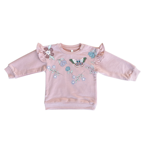 Babysprouts - Ruffle Sweatshirt - Misty Rose Butterfly
