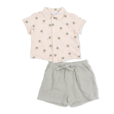 Angel Dear - Polo Button Up w/ Casual Short - Palm Trees