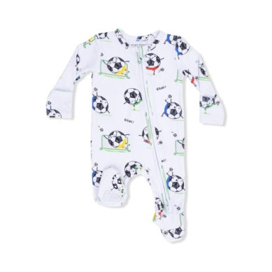 Angel Dear - 2-Way Zipper Footie - Soccer Balls Playing Soccer Blue