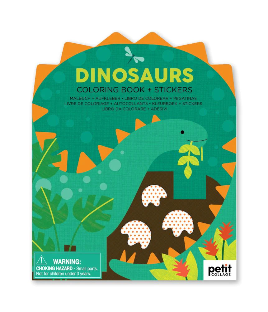 Petit Collage - Coloring Book With Stickers - Dinosaurs