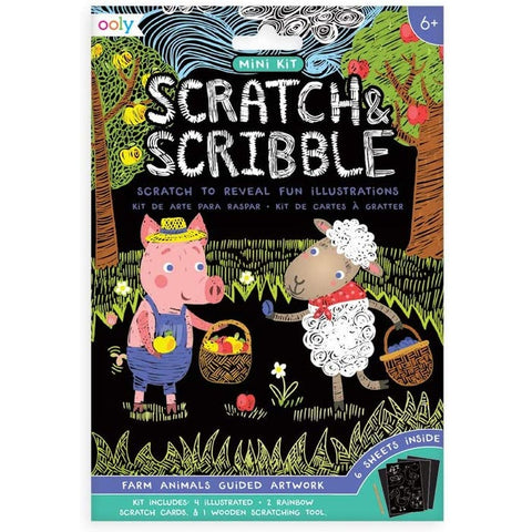Ooly - Mini Scratch & Scribble Art Kit - Farm Animals