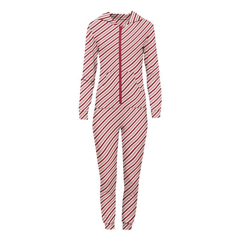 Kickee Pants - WMNS Jumpsuit With Hood - Crimson Candy Cane