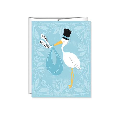 Pen & Paint - Baby Boy Shower Card - Special Delivery Blue